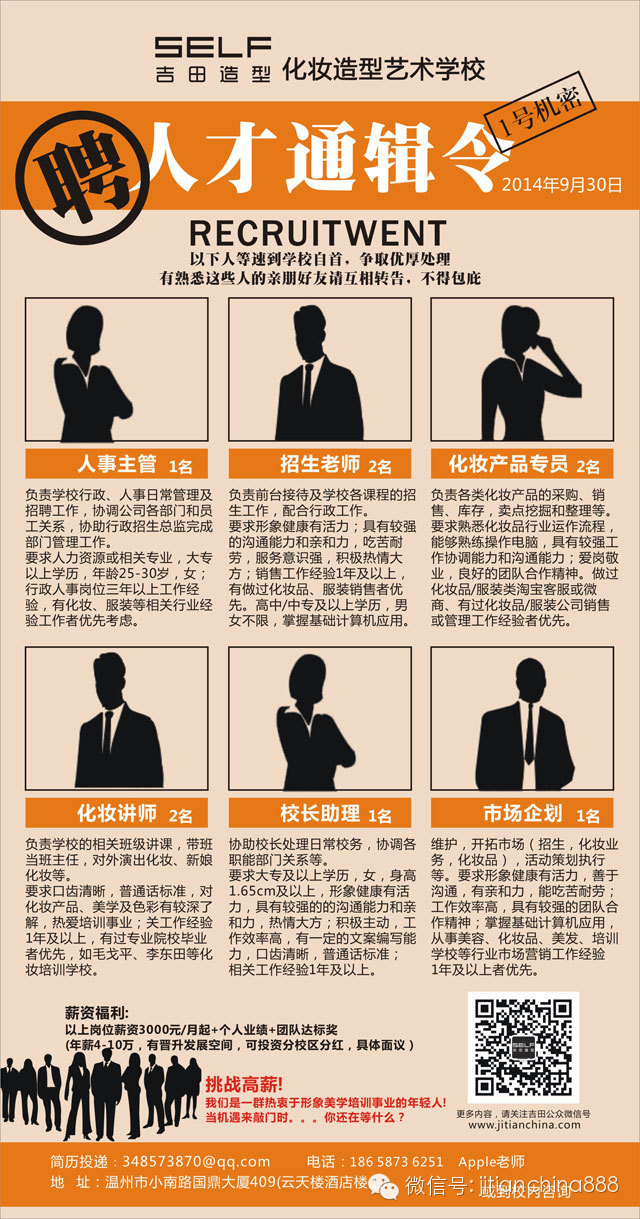 吉田造型品牌因发展需要，特设人才通辑令.挑战高薪！